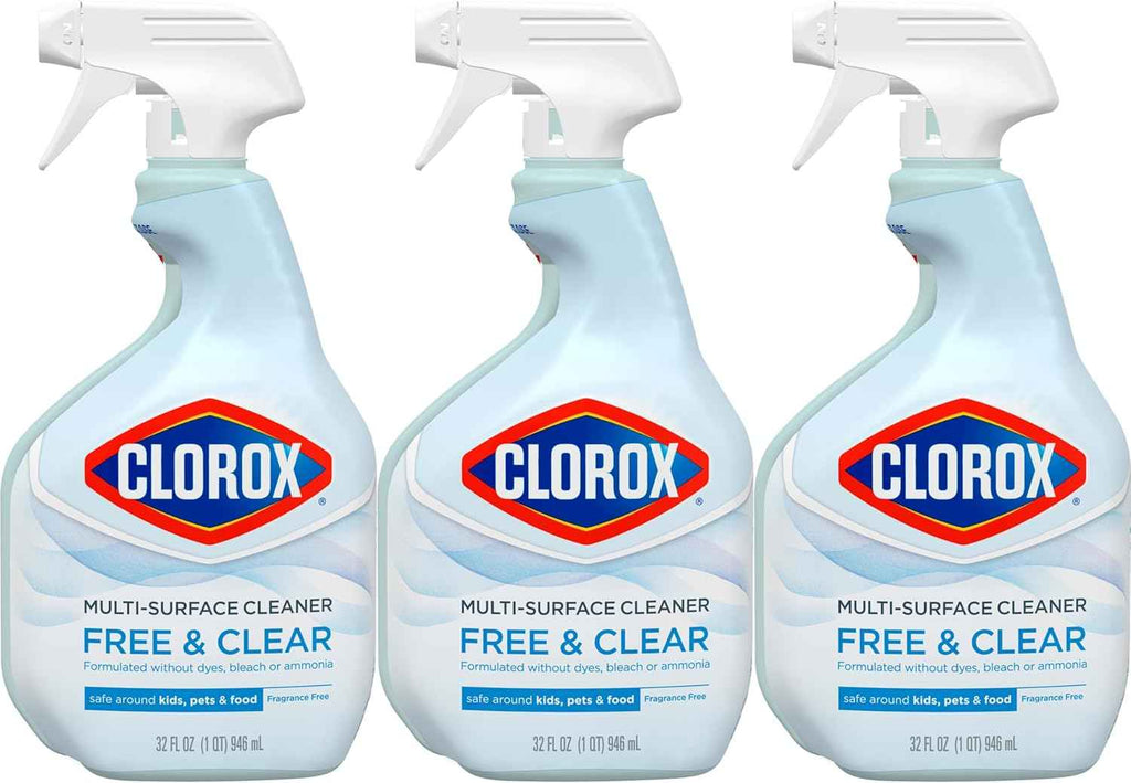 Clorox Free & Clear Multi Surface Cleaner, Spray Bottle, Fragrance Free, 32 Fluid Ounces, Pack of 3