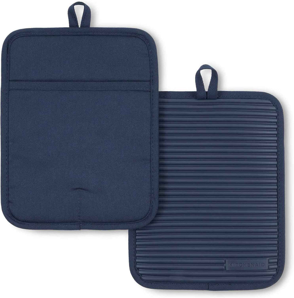 KitchenAid Ribbed Soft Silicone Pot Holder 2-Pack Set, Milkshake Tan, 7"x9"