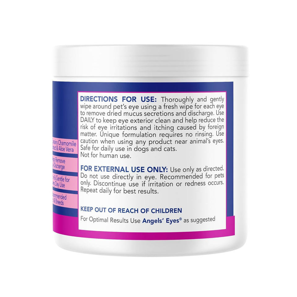 Angel's Eyes Gentle Tear Stain Wipes for Dogs and Cats, Presoaked, 100 Count, Textured