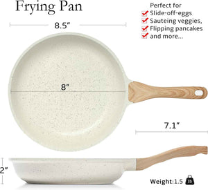 eslite life non-stick ceramic frying pan skillet, non-toxic egg omelette kitchen cooking pans compatible with all stovetops white 8