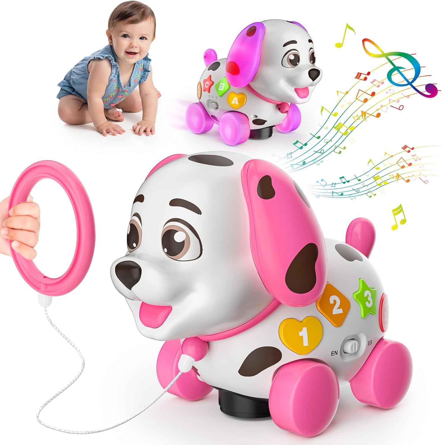 6-12 Months Bilingual Crawling Walking Puppy Toy for 1 Year Old ABC Music Gift