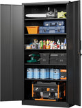 Letaya Metal Garage Storage Cabinets with Lock-72 Tall Tool Organizer Steel Lockers, 5 Adjustable Layers Shelves for Home,Office,Warehouse,Garage,(Black-72“) | with Lock, 72 Tall, Tool Organizer