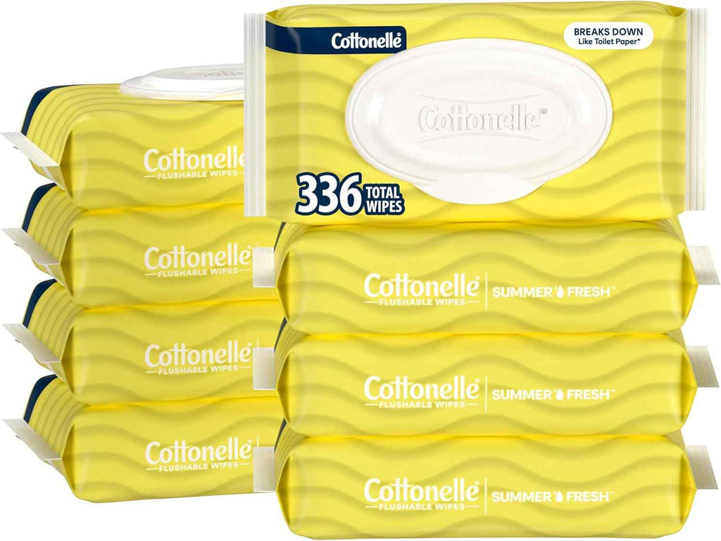 Cottonelle Fresh Feel Flushable Wet Wipes, Adult Wet Wipes, 8 Flip-Top Packs, 42 Wipes Per Pack (336 Total Wipes), Packaging May Vary