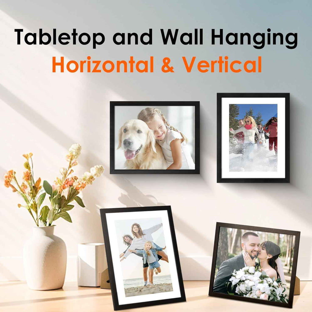 FIXSMITH 8x10 Picture Frame Set of 2, Photo Frame with HD Plexiglass, Display Pictures 5x7 with Mat or 8x10 Without Mat Multi Picture Frames Collage for Tabletop or Wall Display, Black