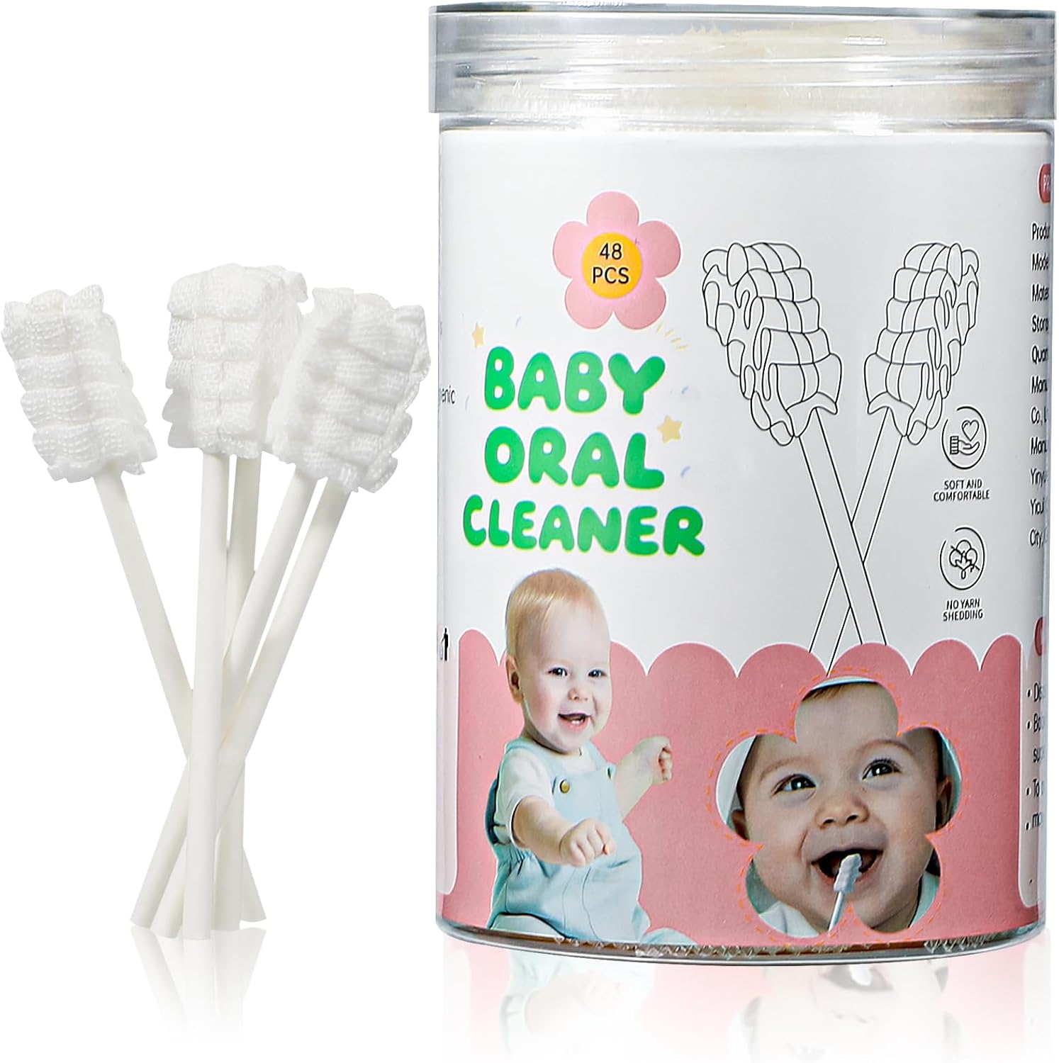 Baby VUXHUAR Tongue Cleaner, 48-Count, Soft Disposable Oral Care Gauze Swabs for 0-36 Months Newborns