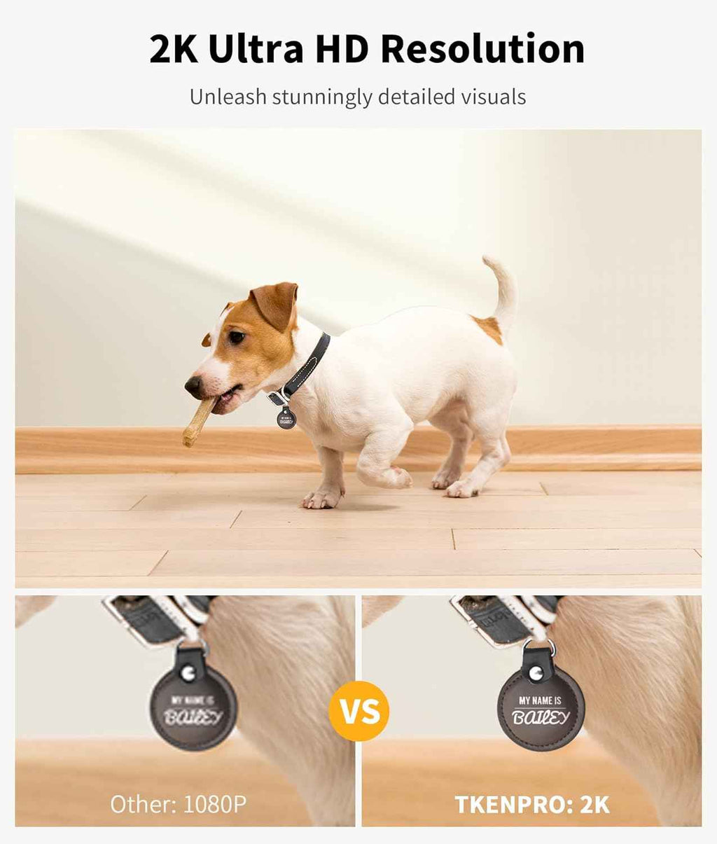 2K pet camera treat dispenser with 360° view, 5G&2.4G WiFi, 2-way talk, motion alerts, and auto tracking for cats and dogs