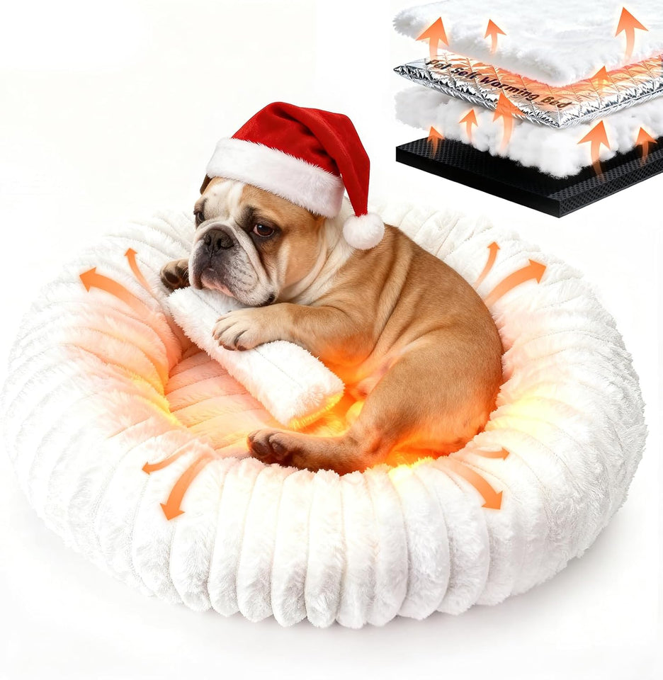 Self Warming Cat Bed for Indoor Cats, Donut Shape, Self-Heating Dog Bed with Non-Slip Bottom, Washable & Portable (Size S)