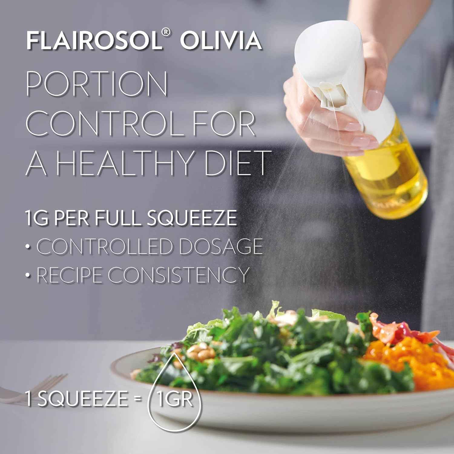 Flairosol Olivia - Original Advanced Oil Sprayer with Patented Technology, Glass Bottle, Golden Leaves