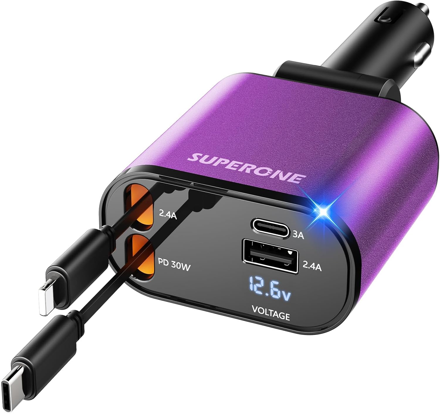 ‹ېUpgraded‹ÛÔ SUPERONE Retractable Car Charger 4 in 1, Fast Car Phone Charger with Cord 2.6ft, USB C and Apple Car Adapter, Compatible with iPhone 17 16 15/15 Pro Max/14/13/12/11, Galaxy, Pixel - ShopUS