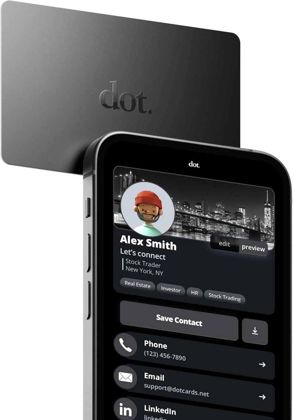 dot.card - digital business card for networking - tap compatible with iphone and android in black
