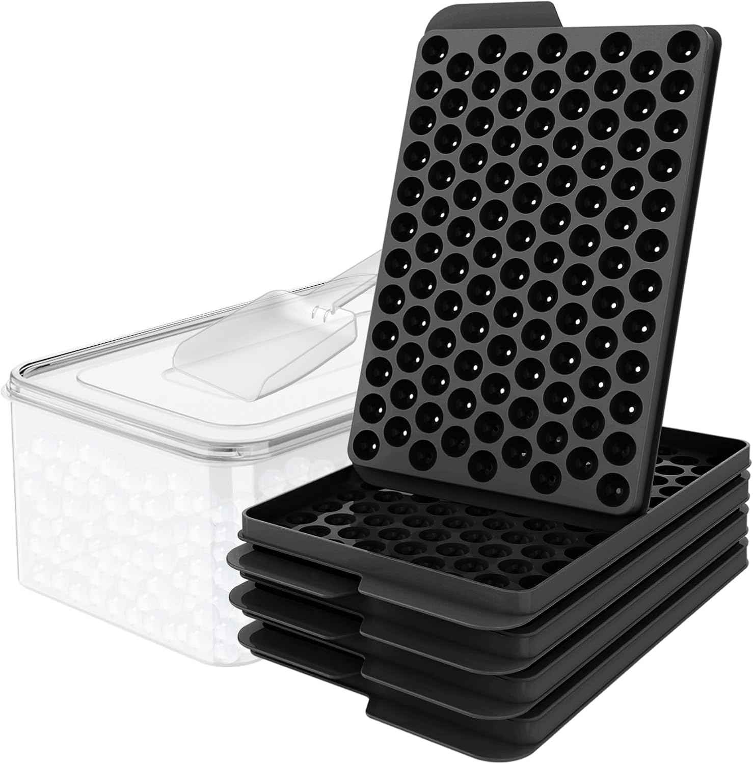 WIBIMEN Mini Ice Cube Trays, Small Tiny Round Pebble Crushed Nugget Ice Trays for Freezer with Lid - Chilling Drinks Coffee Juice(2 Pack/0.55In - Blue)