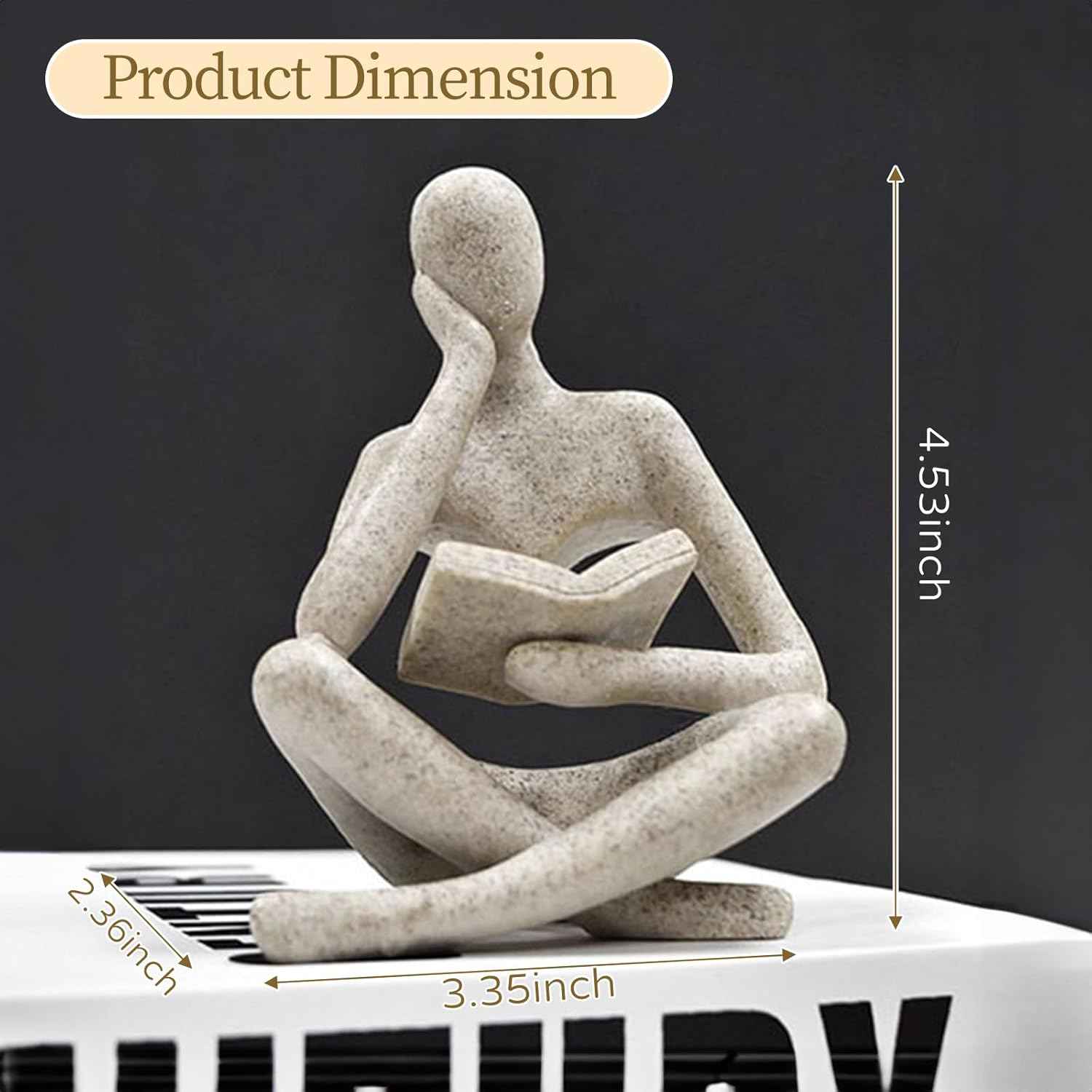 Beige Abstract Reading Thinker Statue Modern Home Decor Office Library Bookshelf Decoration