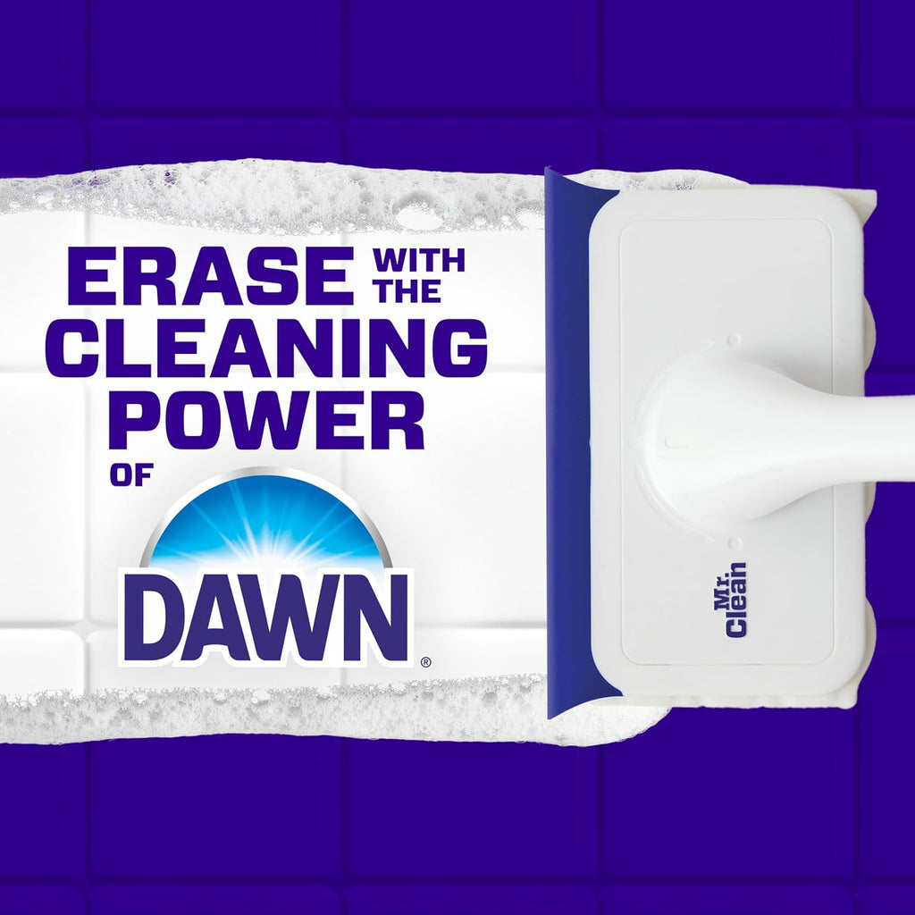 Mr. Clean Magic Eraser Shower & Tub Scrubber, Bathroom Cleaner, All in One Bathroom Cleaner, Lemon Starter Kit, 1 Scrubber & 2 Foaming Magic Erasers