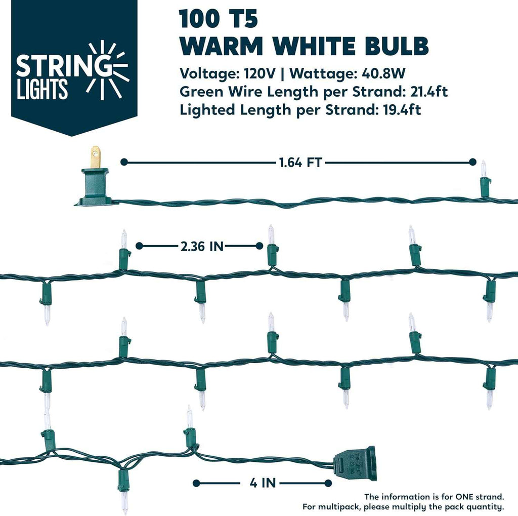 Joiedomi Clear Christmas String Lights Indoor,100 Count Mini Warm White Fairy Light,19.4 FT Lighting Decor for Patio Dorm Classroom Bedroom Holiday Wedding Party Garland Birthday Festival,Green Wire