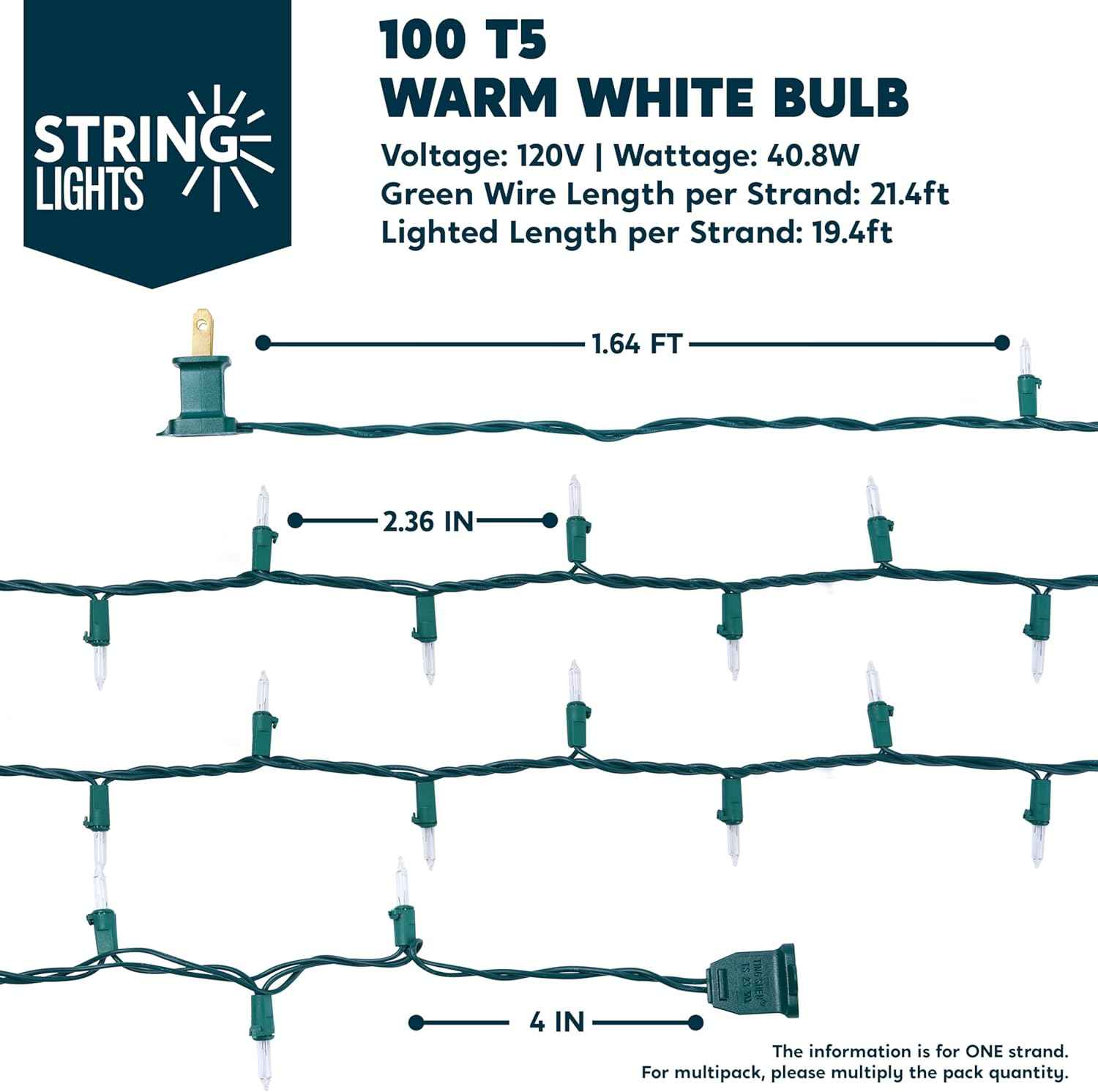 Joiedomi 100-count mini warm white fairy lights, 19.4 FT green wire string lights for patio, dorm, classroom, bedroom, holiday, party, garland, birthday, festival decoration