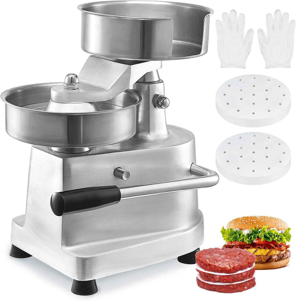 VEVOR Commercial Burger Patty Maker, 100mm/4inch Hamburger Beef Patty Maker, Heavy Duty Food-Grade Stainless Steel Bowl Burger Press Machine, Kitchen Meat Forming Processor with 1000 Pcs Patty Papers