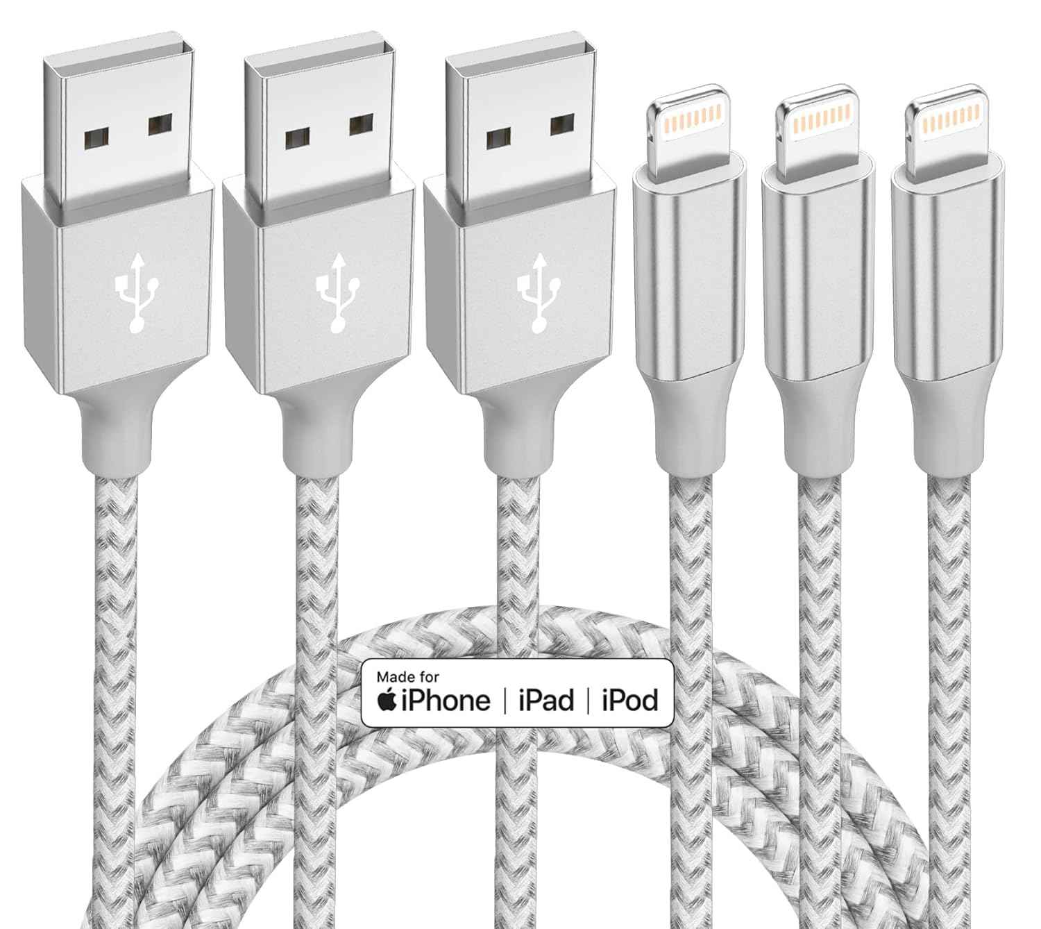 iphone 3 pack 10ft lightning nylon braided apple mfi certified fast charging cord