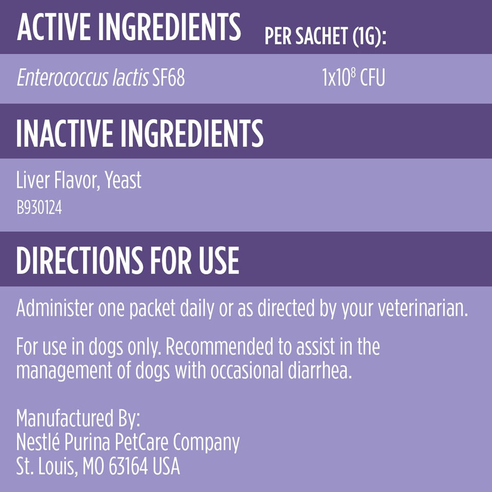 Purina Pro Plan Veterinary Supplements FortiFlora Daily Probiotics for Dogs, 30 count, supports digestive gut health and diarrhea relief