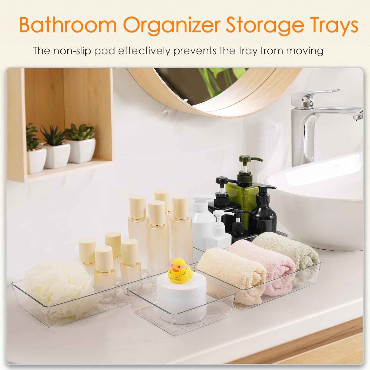 Criusia Drawer Organizer, 10 Pack Large Clear Plastic Set, 3 Size Versatile Bathroom and Vanity Organizer Trays, Storage Bins for Makeup, Bedroom, Kitchen Utensils