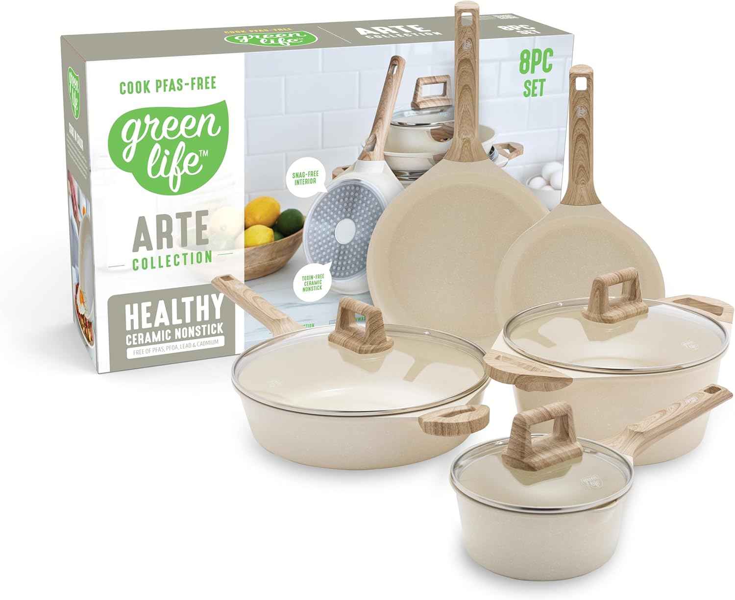 GreenLife 8 Piece Ceramic Nonstick Cookware Set, Induction Suitable Non Toxic PFAS-Free Pots & Pans, Dishwasher Safe, Cooking Set, Stock Pot, Saucepans & Frying Pans, Kitchen Cooking, Graphite