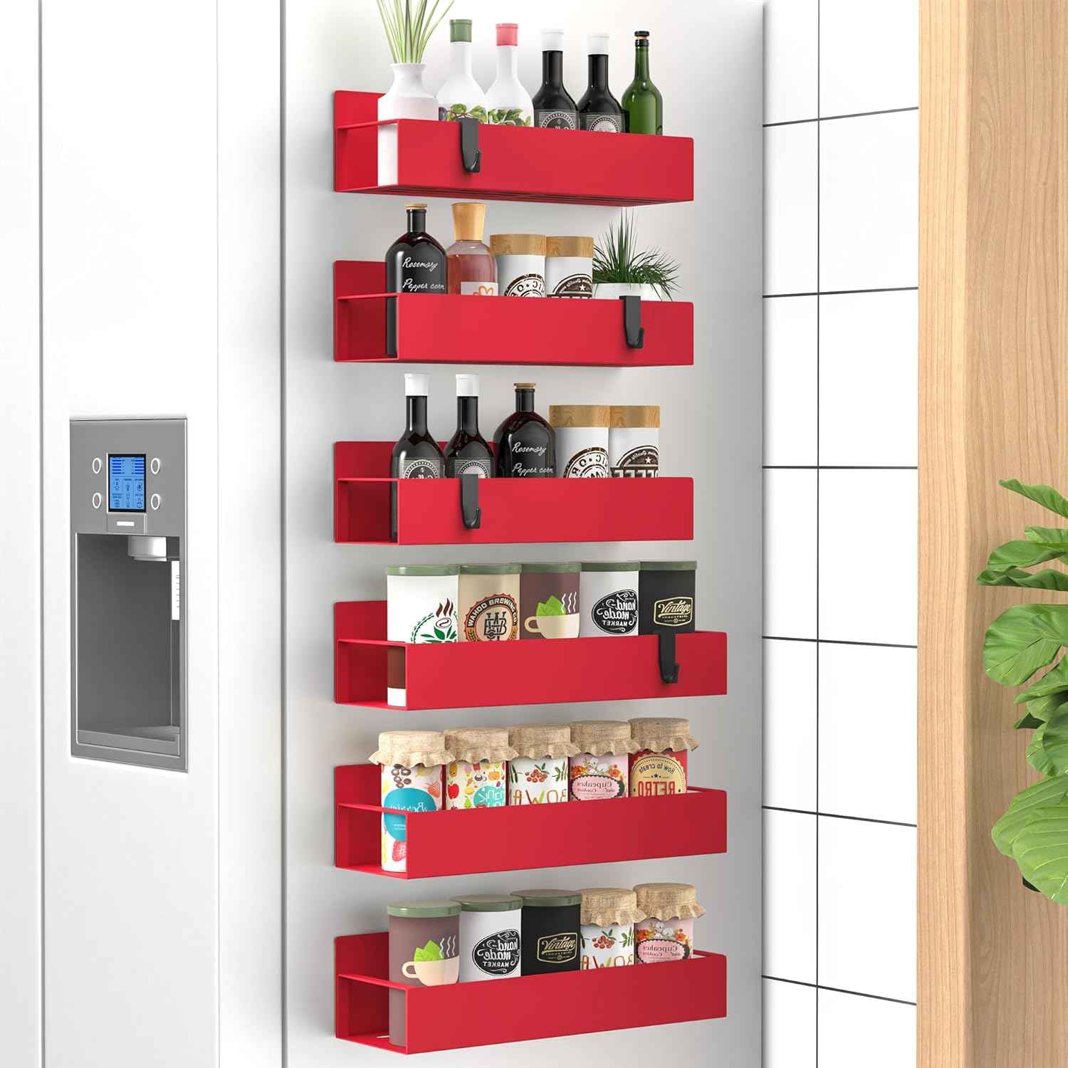 Metal 4 Pack Magnetic Spice Storage Rack Organizer for Refrigerator and Oven, Black Fridge Organizers and Storage