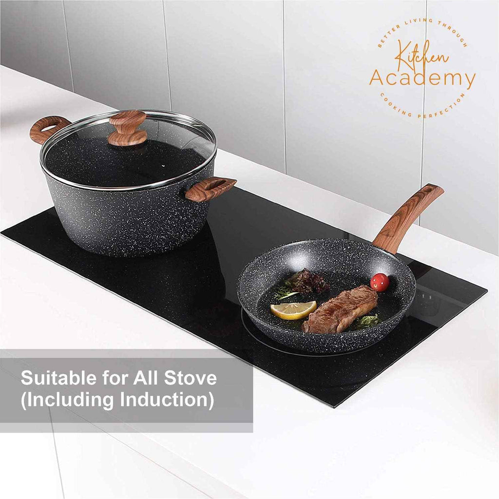 12-Piece Granite Cookware Set with Non-Stick Coating and Wood Look Handles