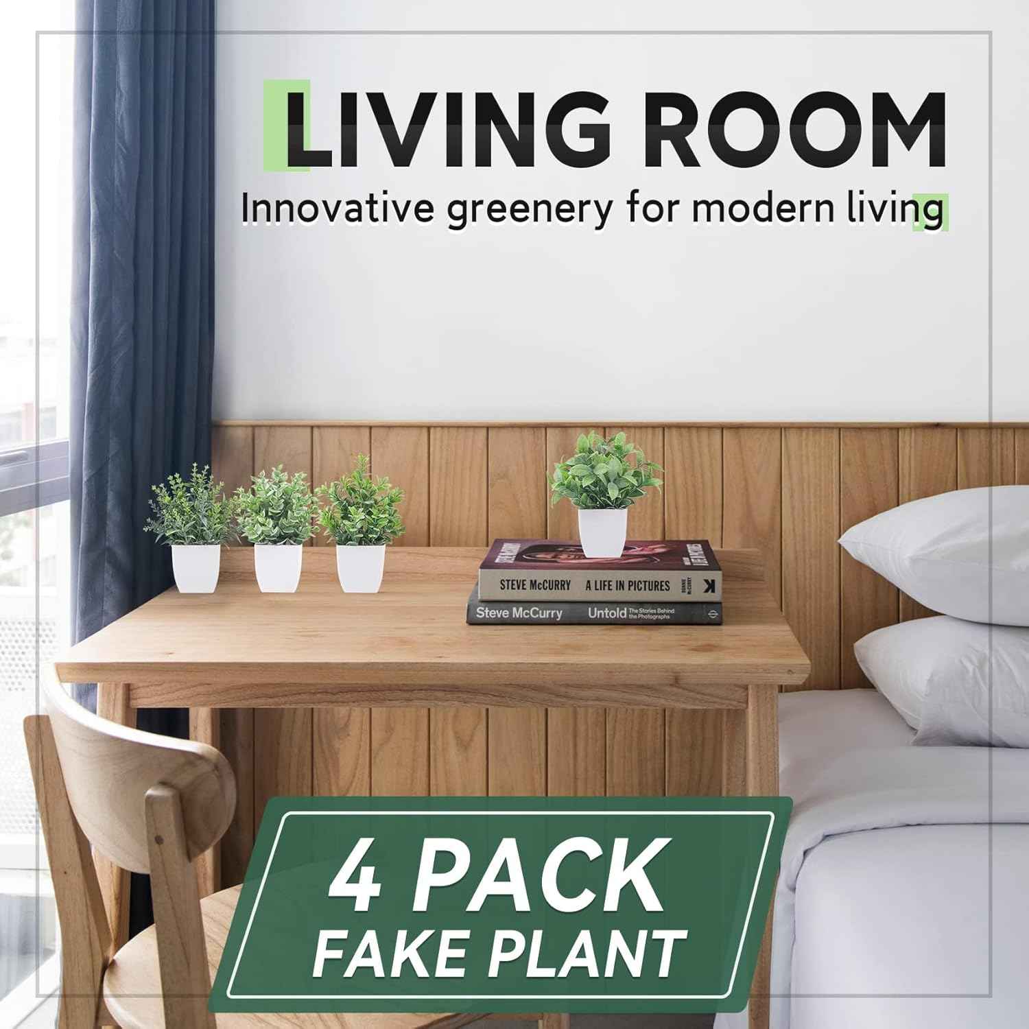 Der Rose 4 Pack Fake Plants Mini Artificial Greenery Potted Plants for Home Decor Indoor Office Table Room Farmhouse Bathroom Decor