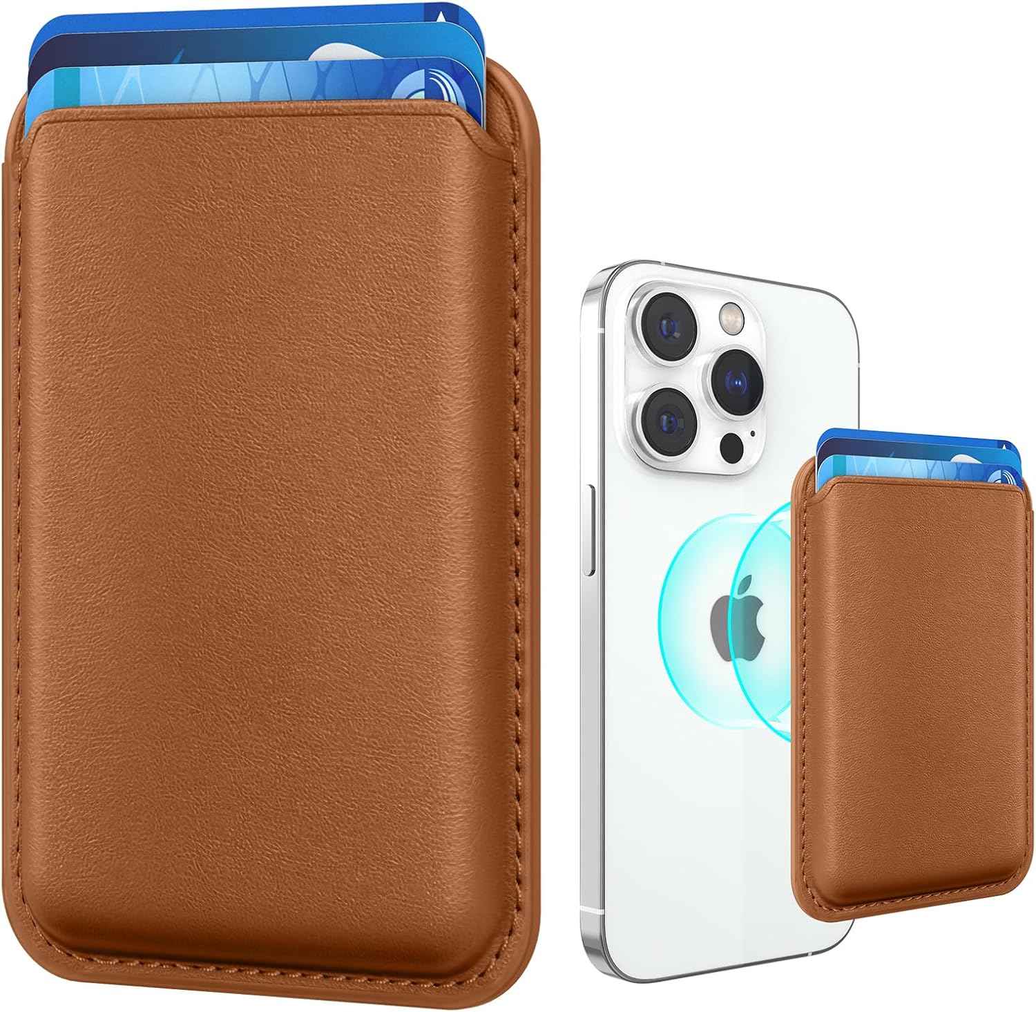 Stronger Magnetic RFID Leather Mag-Safe Card Holder for iPhone 16 Series, Mag-Safe Accessories Stick on Series of iPhone 17/16/15/14/13/12 and Pro/Promax, Black