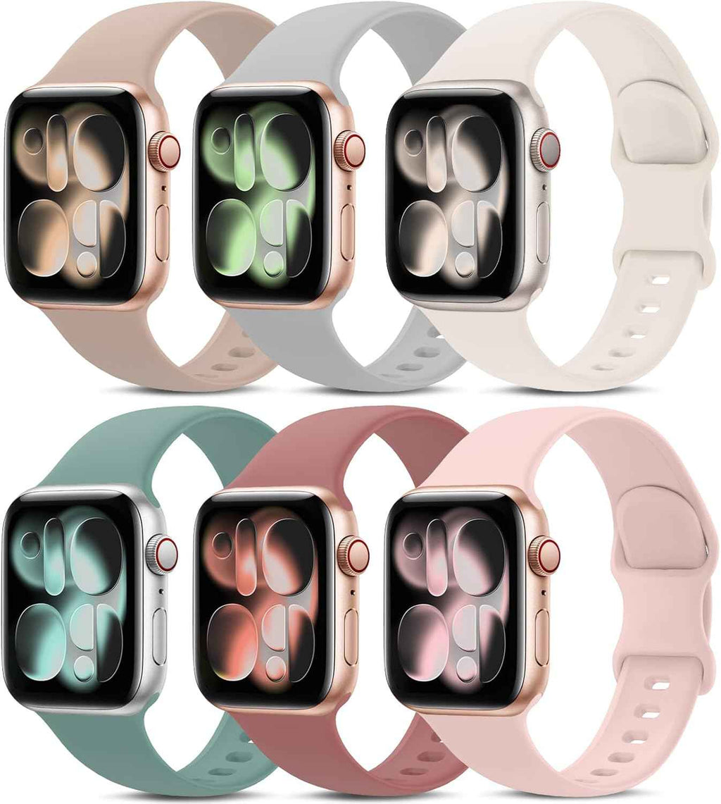 6 Pack Sport Bands Compatible with Apple Watch Band 38mm 40mm 41mm 42mm 44mm 45mm 49mm 46mm,Silicone Waterproof Strap for iWatch Apple Watch Series 11 10 9 Ultra 8 7 6 5 4 3 2 1 SE Women Men