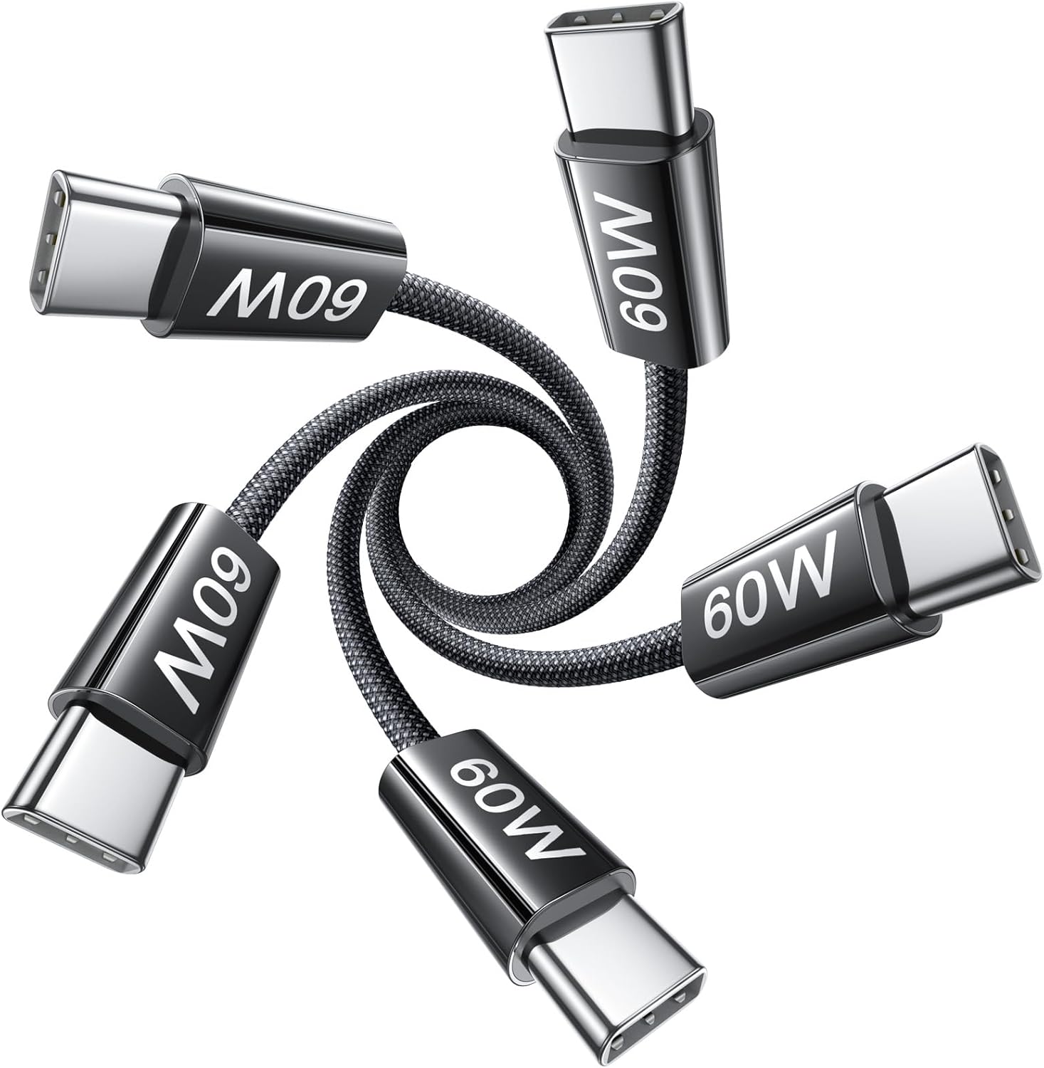 Lisen 5-pack usb c to c cable, 60w fast charging, 10ft for iphone 17, ipad, galaxy s25/s24