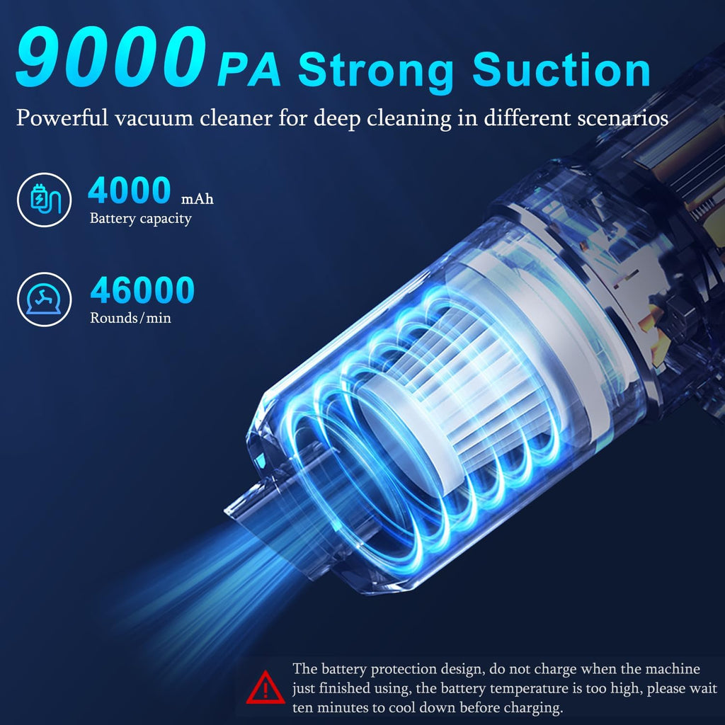 KMM 9000Pa handheld car vacuum cleaner with LED light and multi-nozzles for car home office pet
