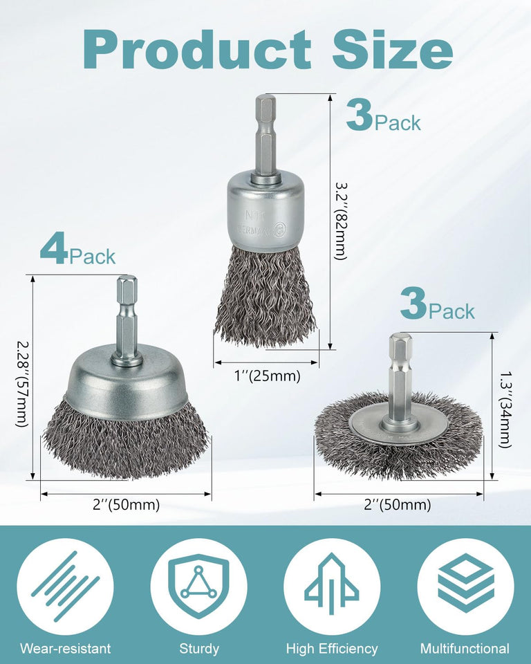 10 Pcs Wire Brush for Drill, Coarse Carbon Steel Crimping Wire Wheel Brush, 1/4 Inch Hex Shank, Cup Brush Drill Bit for Cleaning Rust, Stripping and Abrasive