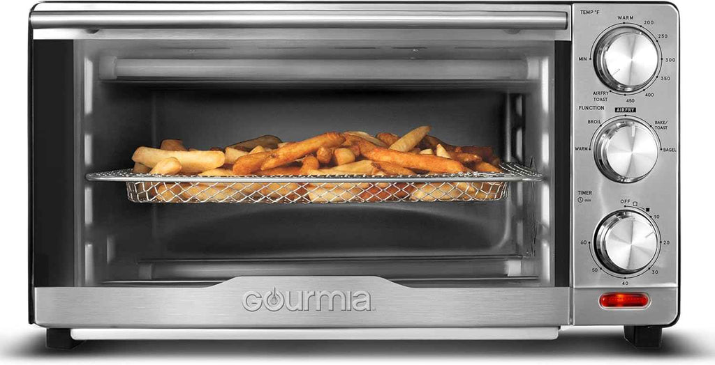 Gourmia French Door Air Fryer – 25 Qt Large Capacity Convection Oven, Fryfroce 360°, Digital Display with 17 Cooking Presets, Bake, Toast, Roast, Dehydrate, Fits 12” Pizza