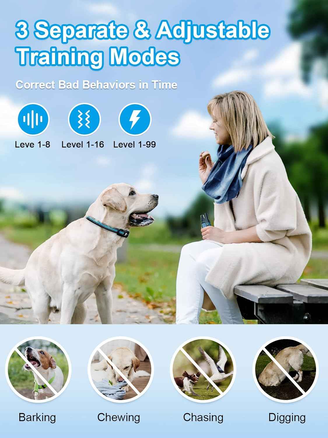 Bousnic 2-Dog Shock Collar for large medium small dogs (5-120Lbs) with rechargeable remote and waterproof training