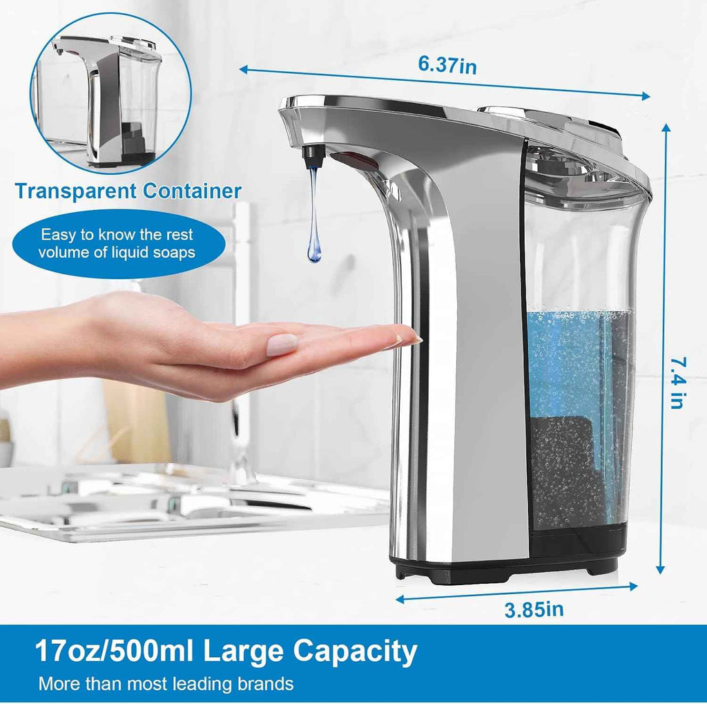 Touchless Automatic Soap Dispenser with Infrared Sensor and 5 Adjustable Soap Levels, 17oz/500ml Silver Finish