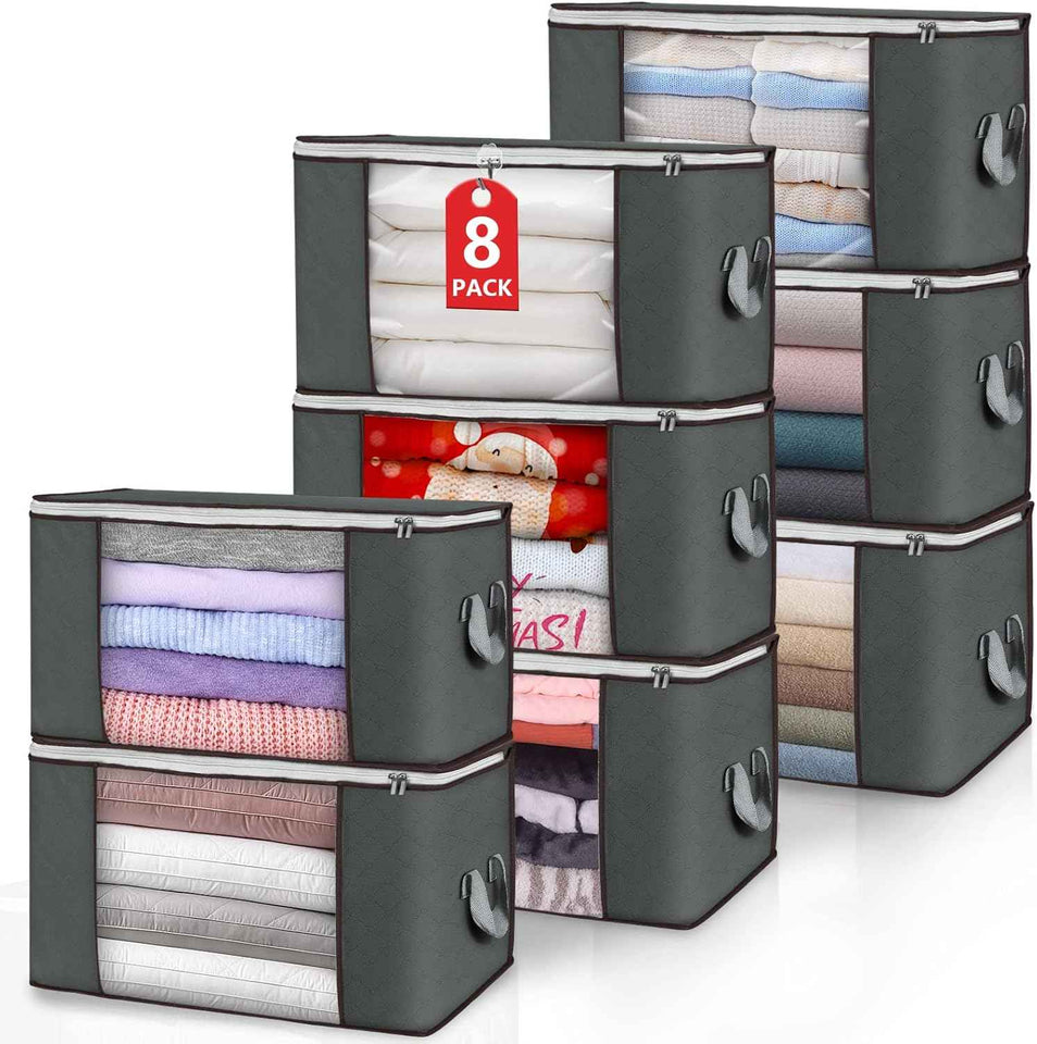 90 L Large Storage Bags, 6 Pack Clothes Storage Bins Foldable Closet Organizers Storage Containers with Reinforced Handle for Clothing, Blanket, Comforters, Bed Sheets, Pillows and Toys (Gray)