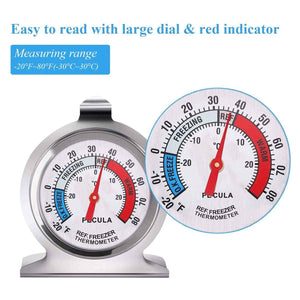 2-pack classic refrigerator thermometer with 30-30°C/20-80°F temperature range, stainless steel, and mechanical design