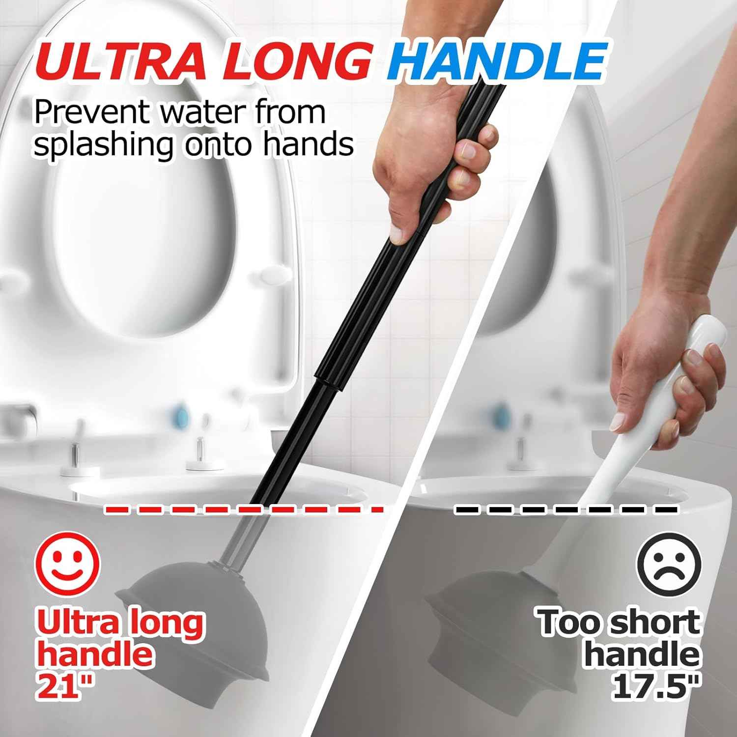 2-in-1 Toilet Plunger and Brush Set with Extended Handle for Bathroom Cleaning