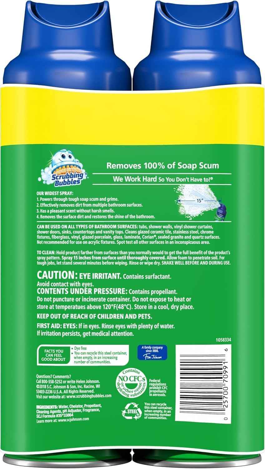 Scrubbing Bubbles Mega Bathroom and Shower Foamer Aerosol, Rainshower Scent, 20oz (Pack of 2)