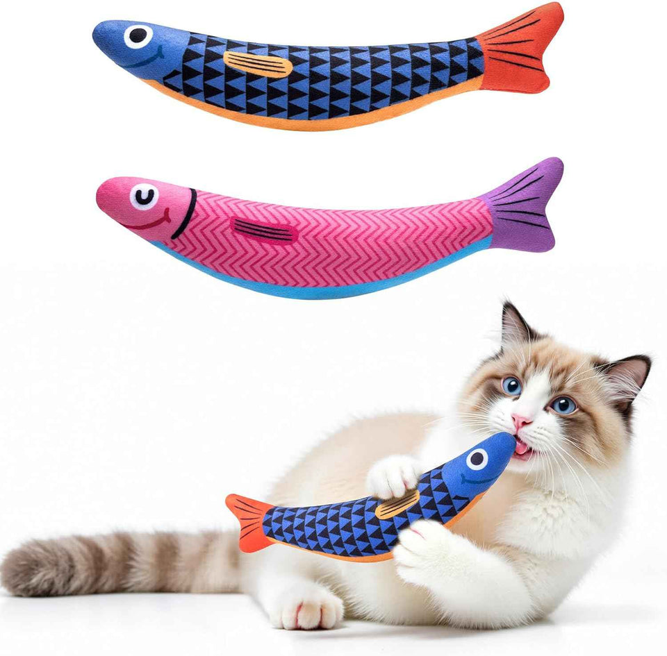 Cat Toys with[5000mg A+Natural Catnip &Silvervine] [Baby Grade] Interactive Soft Chew Kicker Cat Toys for Indoor Cats & Kittens, [Crinkle &Bell] Fish Sound Toy, Drives Bored Cat Crazy with Fun
