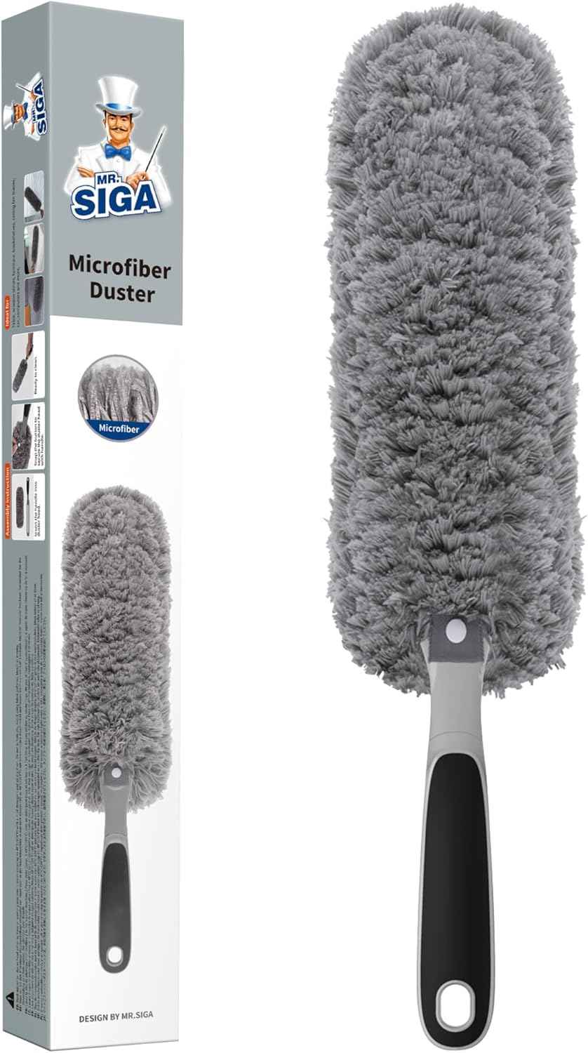 MR.SIGA lint-free microfiber duster for household cleaning, washable, gray, compact and reusable for dusting and polishing