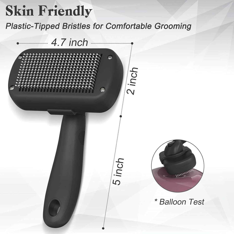 Self-Cleaning Shedding Brush for Medium to Long Haired Dogs, Cats, and Puppies, Skin Friendly Grooming Tool, Black