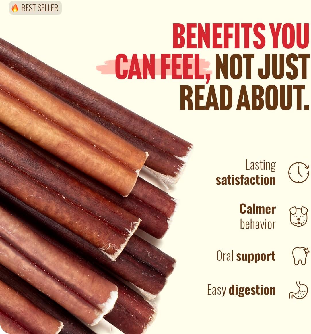 Natural Farm Odor-Free Bully Sticks 6 Inch 25 Count 100% Beef Pizzle Chews Grass-Fed Non-GMO Grain-Free