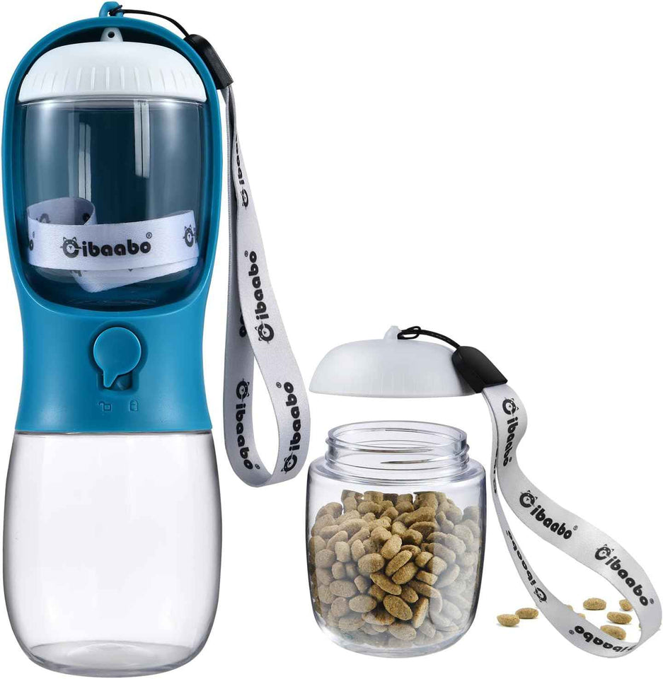 Dog Water Bottle with Food Container, Travel Puppy Water Bowl, Portable Pet Dispenser, Dog Gift Stuff Accessories Items, Puppy Essentials Necessities for Yorkie Cat Walking and Hiking