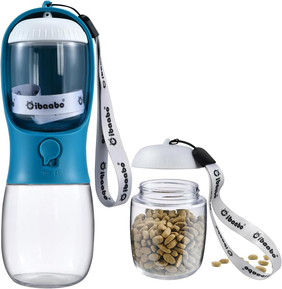 Dog Water Bottle with Food Container, Travel Puppy Water Bowl, Portable Pet Dispenser, Dog Gift Stuff Accessories Items, Puppy Essentials Necessities for Yorkie Cat Walking and Hiking