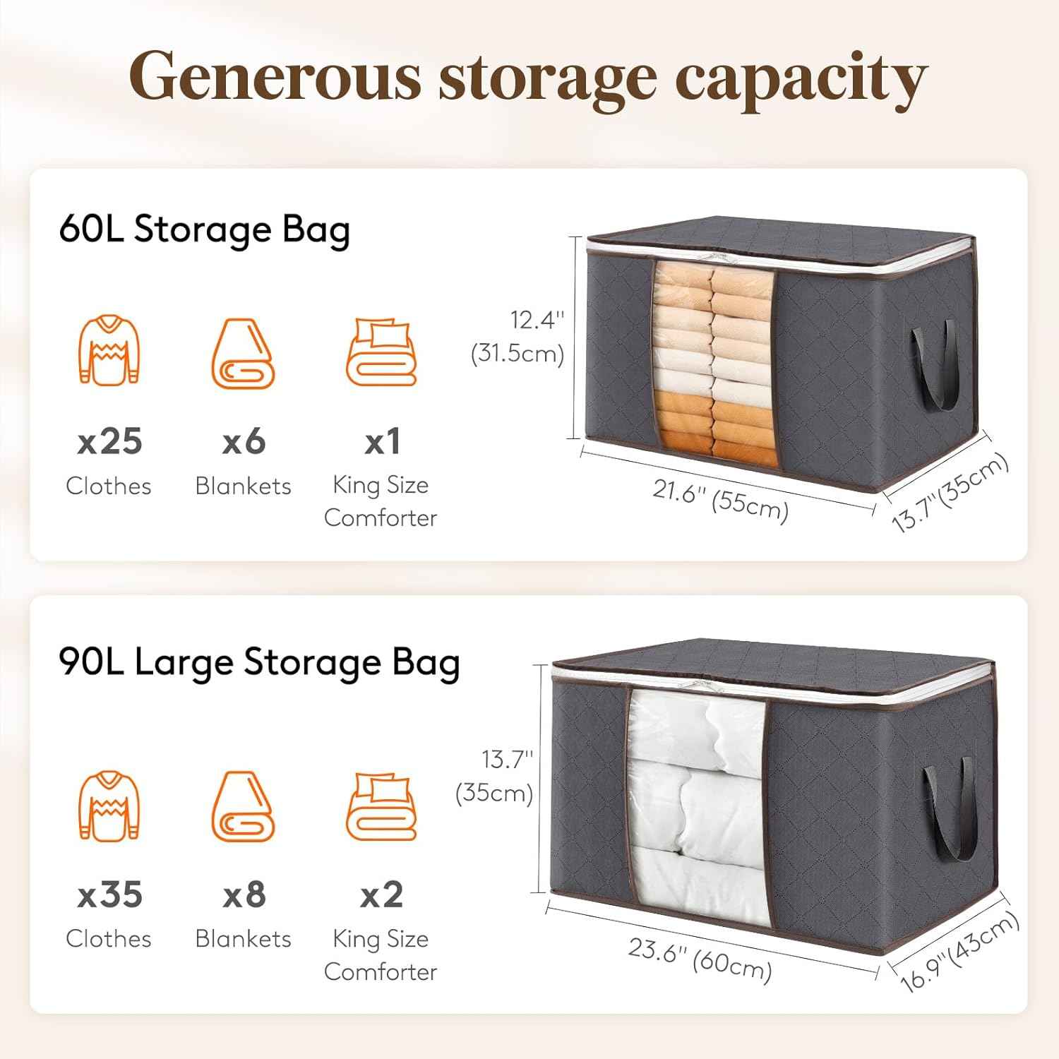 6 Pack Clothes Storage Bins with Lids, Foldable Blanket Storage Bags with Zippers
