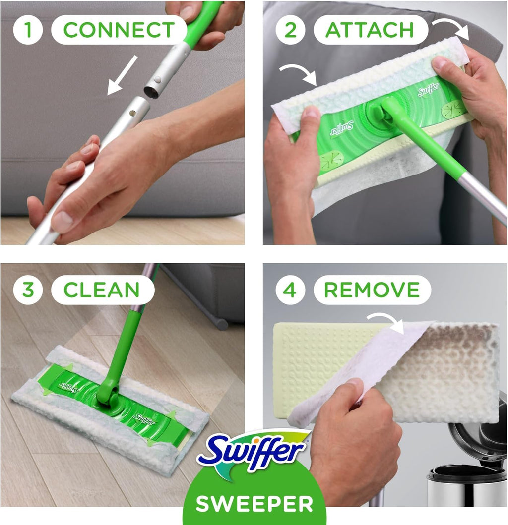 Swiffer Sweeper 2-in-1 Mops for Floor Cleaning, Dry and Wet Multi Surface Floor Cleaner, Sweeping and Mopping Starter Kit, Includes 1 Mop + 19 Refills, 20 Piece Set - ShopUS