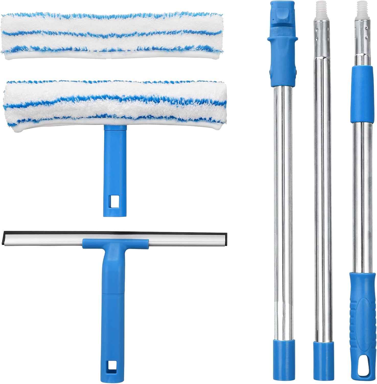 Mitclear Glass Cleaning Kit with Long Handle and Silicone Squeegee for Shower, Mirror, Door, and Car Windows