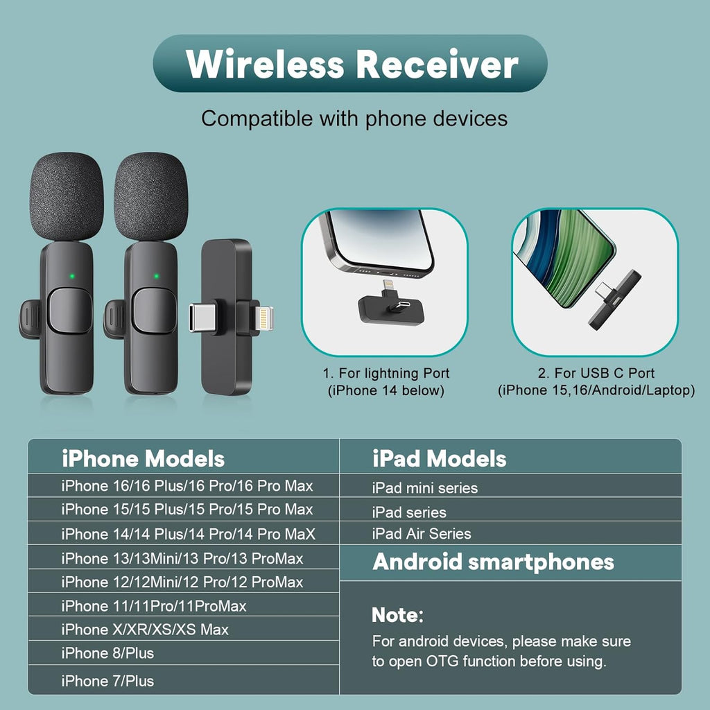 MAYBESTA Wireless Mini Microphone for iPhone, Android Phone - Lavalier Lapel Mic for Audio Video Recording - Clip on Content Creator Microphones for YouTube Tiktok Podcast Vlogging