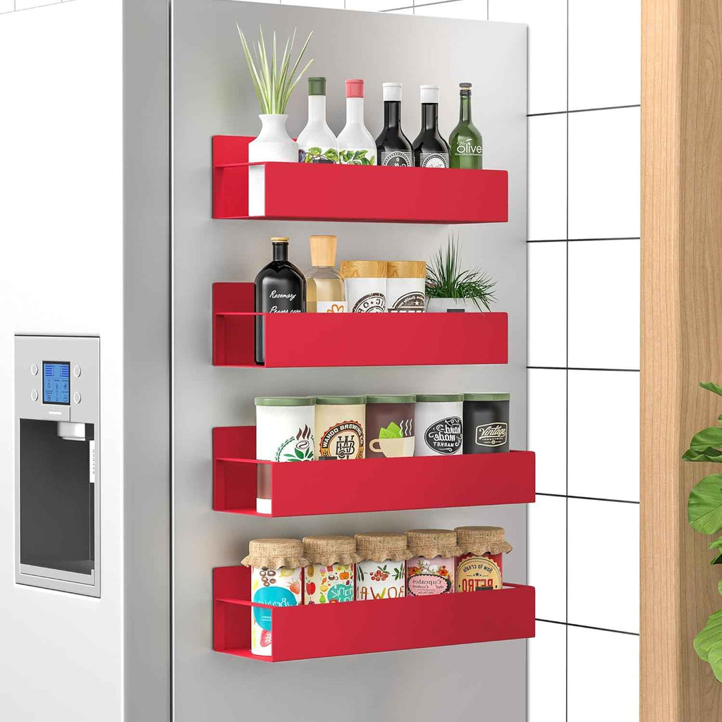 Metal 4 Pack Magnetic Spice Storage Rack Organizer for Refrigerator and Oven, Black Fridge Organizers and Storage